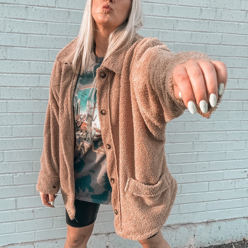 Caramel Latte Teddy Shirt Jacket